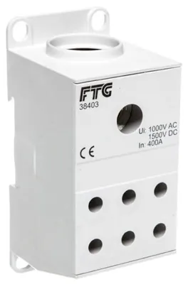 Productafbeelding van Koperen verdeelblok met 1 aansluitpunt, 175 A, ingangen: 1 x 95 - 240 mm² (draad) of 1 x 70 - 185 mm² (ader), uitgangen: 6 x 10 - 50