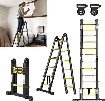Zdjęcie produktu dla ACXIN 3.8M Drabina składana Drabina teleskopowa Drabina wysuwana Drabina wielofunkcyjna Wysuwana drabina aluminiowa Udźwig 150 kg (czarno-żółta, 1.9+1.9M)