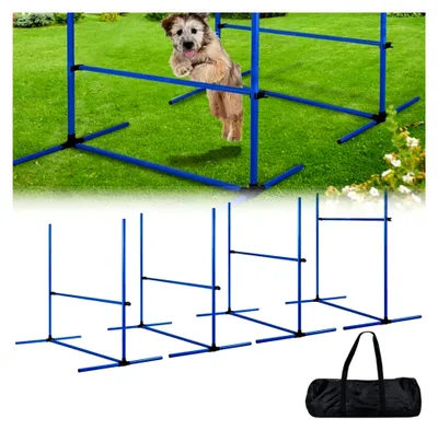 Produktbild von Agility Training Set für Hunde, 4 Höhenverstellbare Hürden + Slalomstäbe mit Tragetasche, Trainingsgerät für Hundeschulen und den Heimgebrauch, 104x70x101 cm, Blau