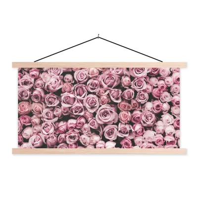 Produktbild von MuchoWow® Textilposter Blumen - Rosen - Natur - Rosa - Botanisch 120x60 cm mit holzfarbenen Rahmen - Klemmleiste