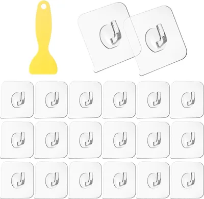 Produktbild von Magischer Haken, 20 Stück Transparente Haken, Klebehaken Transparent, Selbstklebende Klebehaken mit Schaber - für Küche, Bad, Toilette Türwand (5kg Max)