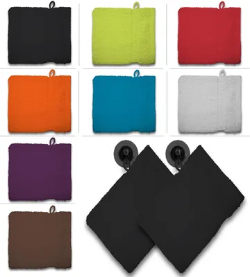 Produktbild von 2er Set Waschhandschuhe Waschhandschuh Waschlappen 16x21 cm Frottee Baumwolle, Farbe:Schwarz