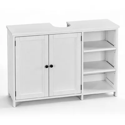 Image de Meuble sous-lavabo FCH avec 2 portes et 3 compartiments ouverts, meuble de salle de bains, 90 x 30 x 60,5 cm, blanc