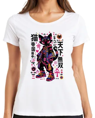 Obrázok produktu pre Anime, mačka, streetwear, japonský štýl Harajuku, Japonsko, štýl Y2K, manga, ankh, dámske tričko, biela farba, veľkosť L