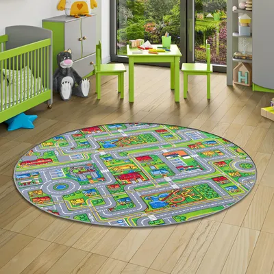 Produktbild von Kinder Spiel Teppich Abenteuerland Bunt Rund, Größe:200 cm Rund