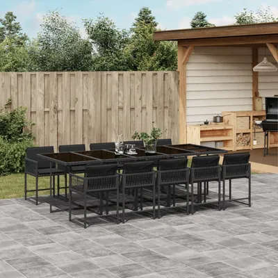 Produktbild von Design Gartenmöbel Set Balkonmöbel-Set 11-tlg. Garten-Essgruppe mit Kissen Schwarz Poly Rattan - Gartenmöbelgarnituren 2025 Neu5760563 5parcel