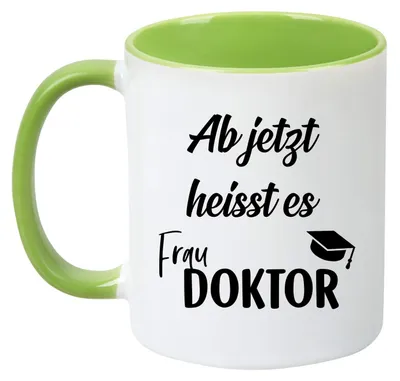 Kaffeebecher mit Spruch "Frau Doktor" – Grün, 330 ml, Keramik