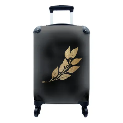 Produktbild von MuchoWow® Koffer Handgepäck Trolley Rollkoffer Kleine Reisekoffer mit 4 Rollen - Blätter - Gold und Schwarz - Zweig - Cabin Size < 55x40x23 cm & 55x40x20 cm - Fotokoffer - Kabinenkoffer - Boardgepäck - Reise-Box - Reisekoffer - Reisegepäck - Koffer mit Bild - Trolley für Kinder