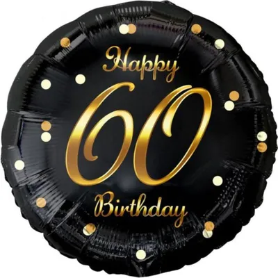 Image de Joyeux 60e anniversaire, ballon en plastique, imprimé noir et or, 46 cm