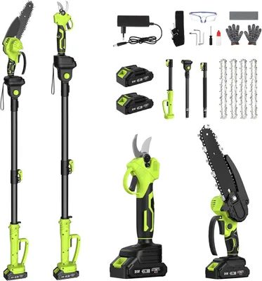 Image de Taille-haie électrique - 4 en 1 - Télescopique - Portée de 3,8 mètres - Lame de 32 cm - Sans fil