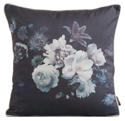 Zdjęcie produktu dla Poszewka VELVET 45x45 cm czarna w kwiaty czerwono-fioletowe