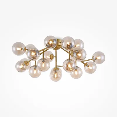 Produktbild von Deckenleuchte Metall Rauchglas G9 B: 75 cm in Gold Bernstein 20-flammig Kugelschirm Modern Deckenlampe