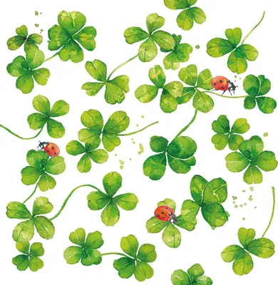 Produktbild von 20 Servietten Luck - Marienkäfer an grünen Kleeblättern 33x33cm