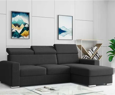 Produktbild von Ecksofa TOKIO Webstoff Anthrazit Schwarz mit Bett und Bettkasten Sofa Schlafsofa Wohnlandschaft Polstergarnitur