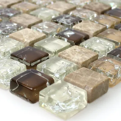 Produktbild von Glas Marmor Mosaikfliesen Emperador Malawi Bruchglas Quadrat