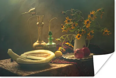 Produktbild von MuchoWow® Poster Stilleben -Kunst - Malerei - Obst - Sonnenblume - Blitz 60x40 cm - Schlafzimmerdekoration