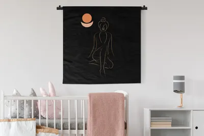 Produktbild von MuchoWow® Wandteppich Wandbehang Frau - Strichzeichnung - Gold 90x90 cm Tapisserie Dekoration Wandtuch - Wandaufhänger
