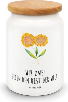 Produktbild von Mr. & Mrs. Panda zuckerdose Blume Sonnenblume - Weiß - Geschenk, Beste Freundin, Kaffeedose, Dose, Frischhaltedose, behälter, Sonnenblumen, Garten, keramikdose, Zusammen
