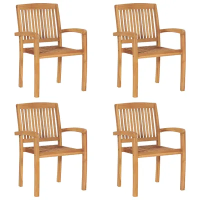 Image de vidaXL Chaises de jardin empilables avec coussins 4 pcs. Bois massif teck