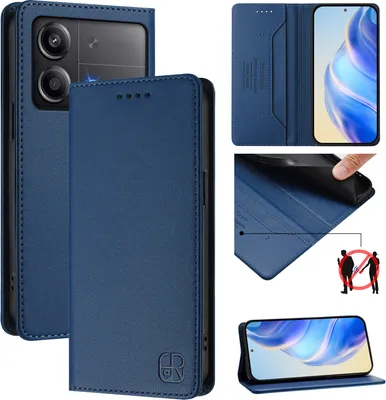 Produktbild von Lederhülle für Xiaomi Poco X6 Neo Hülle Flip Brieftasche Kartenfächern Ständer Schutzhülle Blau