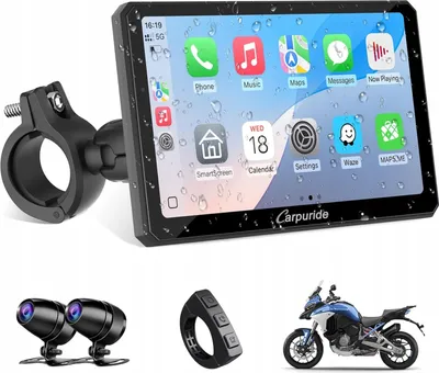Zdjęcie produktu dla Carpuride W712D ekran motocyklowy 7'' podwójne kamery 1080p CarPlay nowy