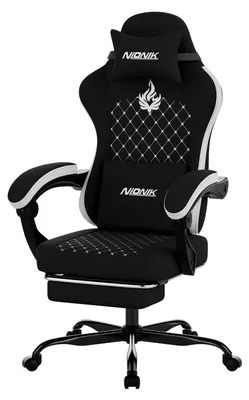 Produktbild von Gamingstuhl - Ergonomischer Bürostuhl - Hohe Rückenlehne - Verstellbare Liegefunktion - Mit Fußstütze - Höhenverstellbar - Drehbar mit Armlehnen - Schwarz Weiß