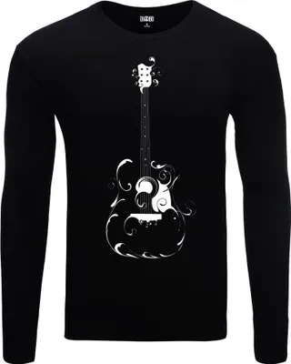 Obrázok produktu pre Pánske teplé tričko s dlhým rukávom a potlačou gitarových kriviek čierne veľkosť XL