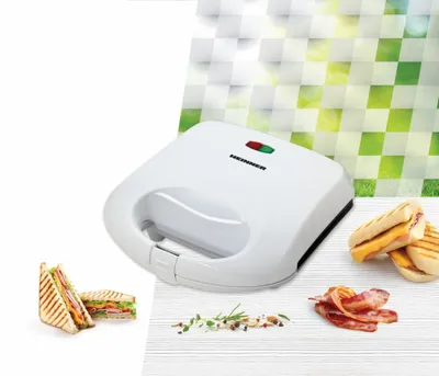 Productafbeelding van Heinner Sandwichmaker 750 W, 2 Sandwiches, Antiaanbaklaag, Automatische Temperatuurregeling, Wit