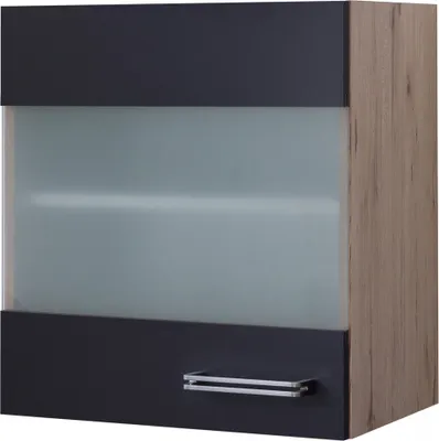 Produktbild von Glashängeschrank Küche - 50 cm breit - Milchglas, Anthrazit San Remo Eiche – Lino