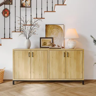 Immagine prodotto di Credenza con 4 ante e ampio piano di lavoro, mobile contenitore per cucina e soggiorno