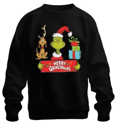 Immagine prodotto di Felpa unisex divertente "Merry Grinchmas" con Grinch e renna, regalo di Natale, nera, taglia M