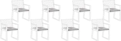 Produktbild von BELIANI Sitzkissen für Gartenstuhl 8er Set Hellgrau Stoffbezug mit Bindebändern 46 x 46 cm UV-beständig Modern Outdoor Stuhlkissen Stuhlpolster