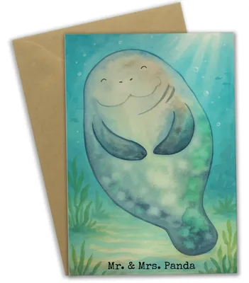 Produktbild von Mr. & Mrs. Panda Grußkarte Seekuh Happy Design - Weiß - Geschenk, einladungskarten, Meer, Grußkarten, Neuanfang, Liebeskummer, Freundin, Achtsamkeit, glückwunschkarten