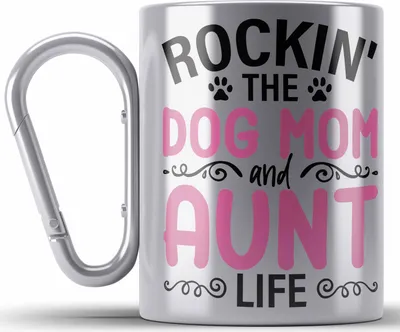 Produktbild von Trendation - Tante Hundemama Geschenk Beste Tante Edelstahl Tasse Karabiner Hunde Mutter Geschenkidee Lustig (Silber)