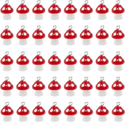 Immagine prodotto di 40 piccoli ornamenti in resina a forma di fungo per gioielli e lavori di artigianato fai da te