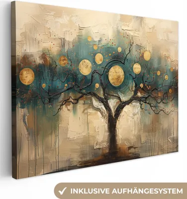 Produktbild von Leinwand Bilder 80x60 cm - Lebensbaum - Abstrakt - Braun - Gold - Industriell, Bilder, Wanddeko Wohnzimmer