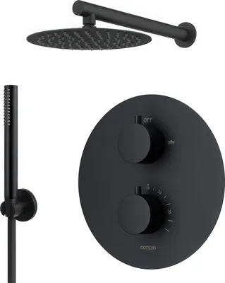 Produktbild von BADLAND Komplettes Duschsystem Thermostatisch LUGO Unterputz Armatur Wasserhahn mit Kopfbrause in Schwarz