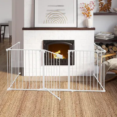 Image de Grille de protection pour cheminée ISOISL, 5 pièces, 310 x 75 cm, blanc. Grille de cheminée avec porte, barrière de protection pliable en métal