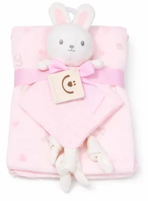 Produktbild von Botobaby Baby Set – doppellagige Decke 75 x 100 cm + Schmusetuch 27 x 27 cm Hase, Rosa, 100% Baumwolle