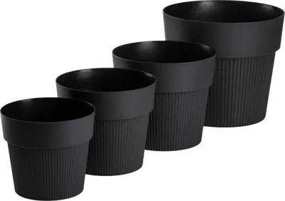Produktbild von HowHomely | Pflanzentöpfe - Blumentöpfen - schwarz - 4er Set - Übertöpfe - Rillenstruktur - Blumenkübel