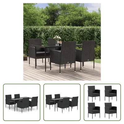 Produktbild von The Living Store 5-tlg. Garten-Essgruppe mit Kissen Schwarz Poly Rattan
