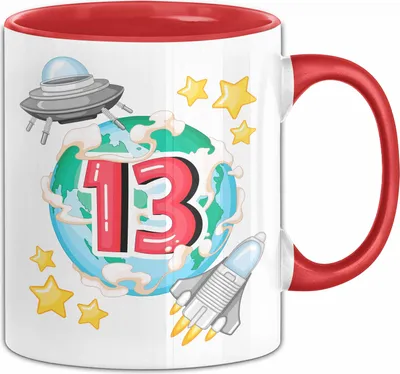 Produktbild von 13. Geburtstag Geschenk Tasse Becher Jungs Mädchen Ufo Welt Galaxie  Teenager (Rot)