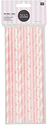 Produktbild von Papierstrohhalme, Rosa/Weiß Mix, 24 Stück