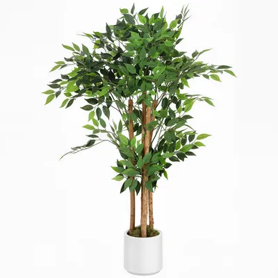 Produktbild von Künstlicher Banyanbaum Kunstpflanze mit Massivholzstamm, Topf, für Wohnzimmer Schlafzimmer Büro 55 x 55 x 120 cm Grün