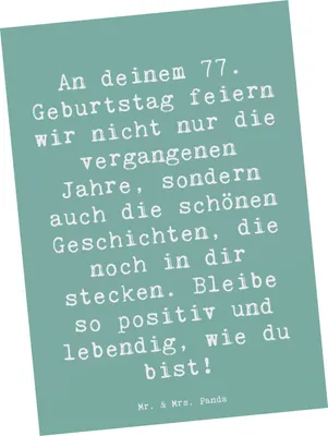 Produktbild von Mr. & Mrs. Panda Grußkarte Spruch 77. Geburtstag Geschichten - Meeresbrise - Geschenk, Postkarte, positive Momente, Ansichtskarten, Jubiläum, Alter, Fotokarte, Postkarten