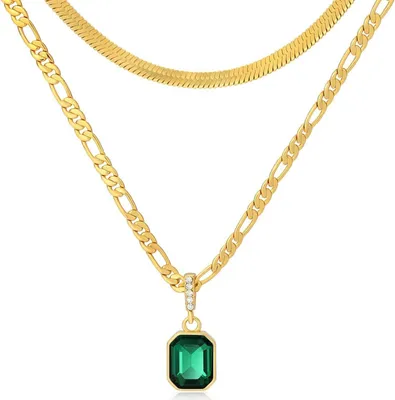 Image de Mesovor Or stratifié Chaînes Pendentif Cristal 18 carats Plaqué Or Collier Femme Fille Bijoux Vert