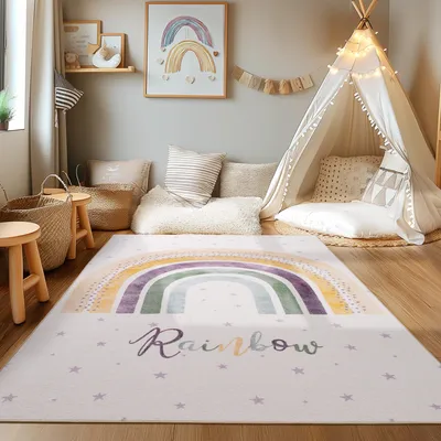 Produktbild von Homebyhome Kinderteppich Regenbogen Design Jungen Teppich Mädchen, Spielteppich Kinderzimmer Teppich, Robust, Grösse: 120x170 cm