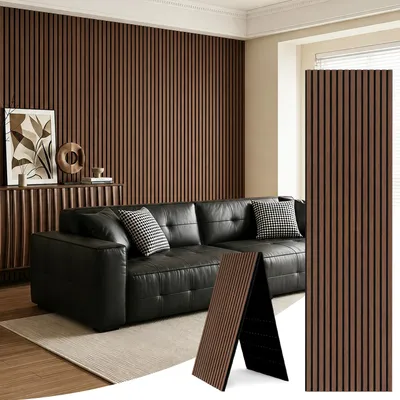 Produktbild von Ikodm 1 Stück faltbares Akustikpaneel in Holzoptik mit Filz, 240 x 60 cm, Schwarznuss