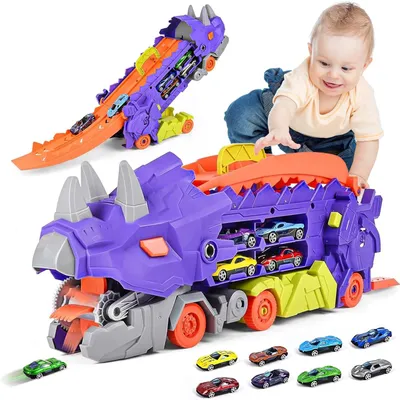 Image de Jeu de transport de dinosaures comprenant 8 voitures de course