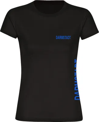 Produktbild von multifanshop Damen T-Shirt - Darmstadt - Brust & Seite, schwarz, Größe S